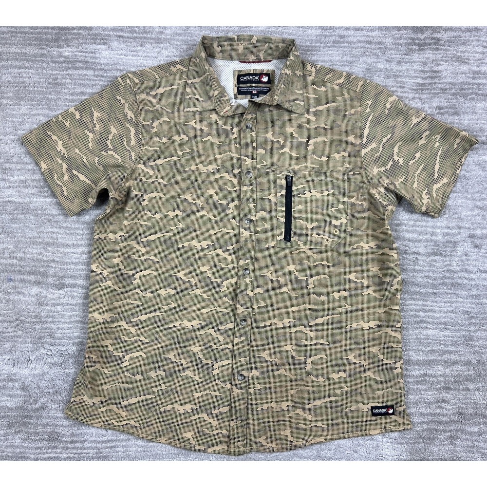 Canada Weathergear Shirt Men M Tan Digital Camo Dot Short Sleeve CW0048 Tactical